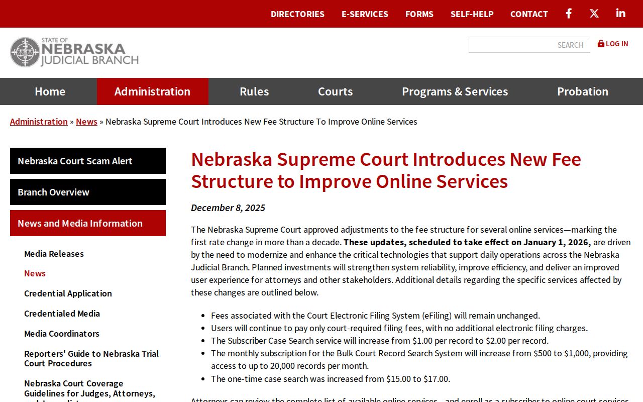 Sioux County docket search online fee announcement
