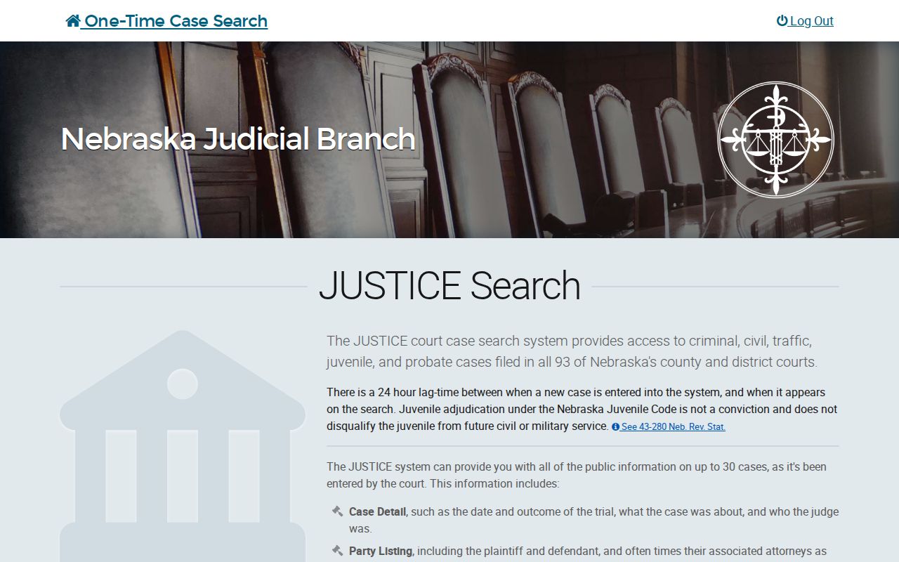 Sioux County docket search JUSTICE terms and Begin Search screen
