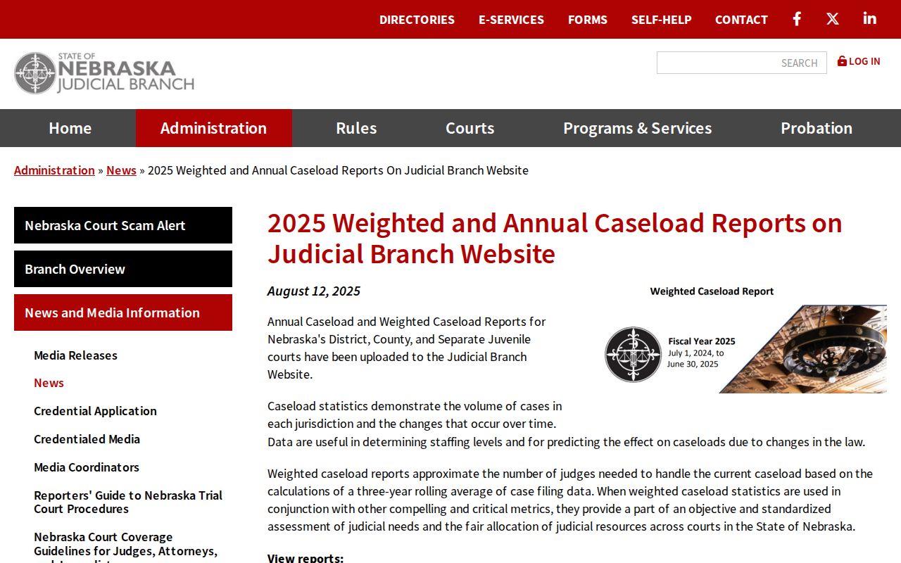 Sioux County civil court docket annual and weighted caseload report release