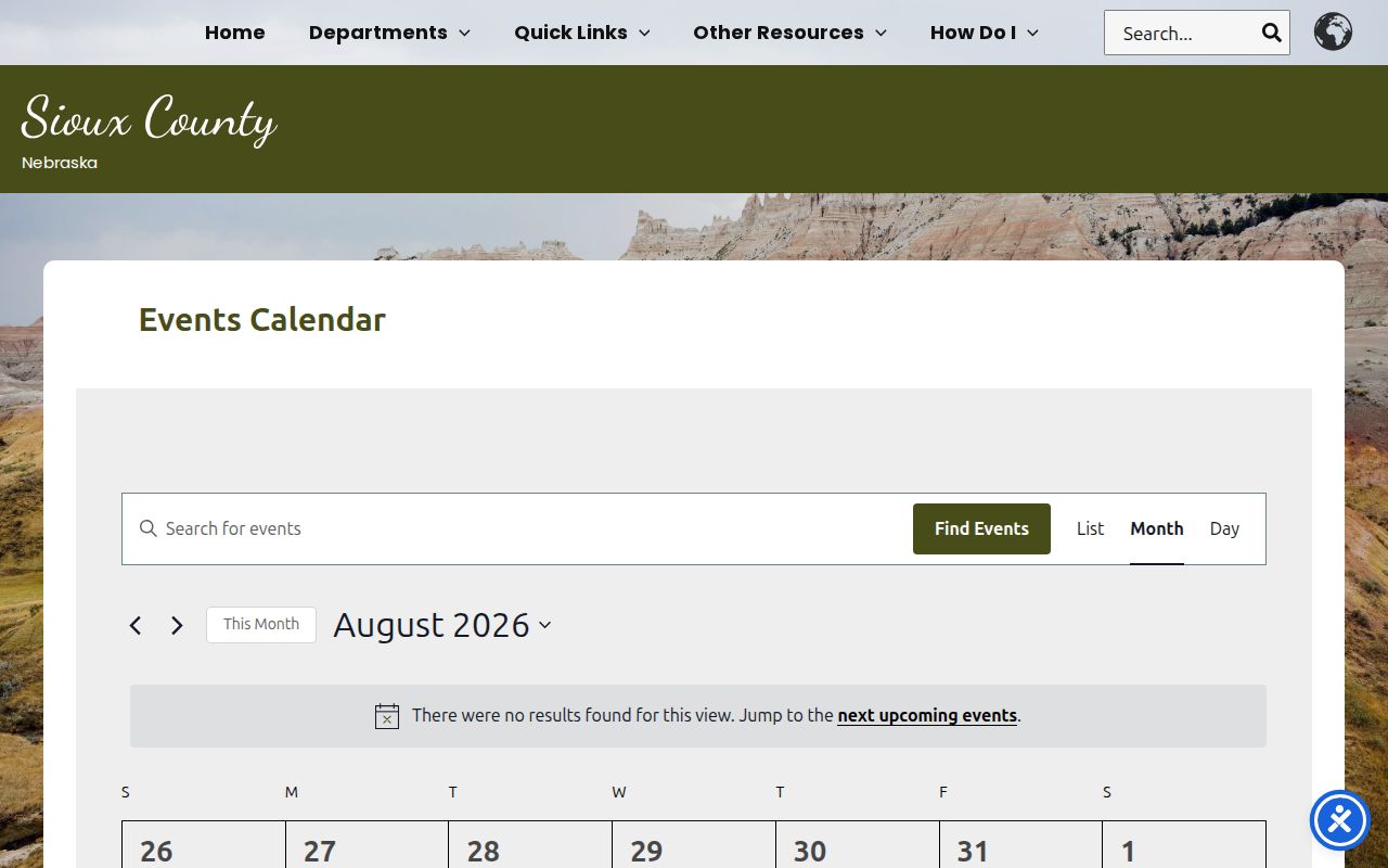 Sioux County court schedule general county events calendar not a court docket