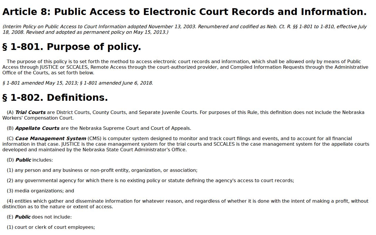 Sioux County court records Article 8 public access rules