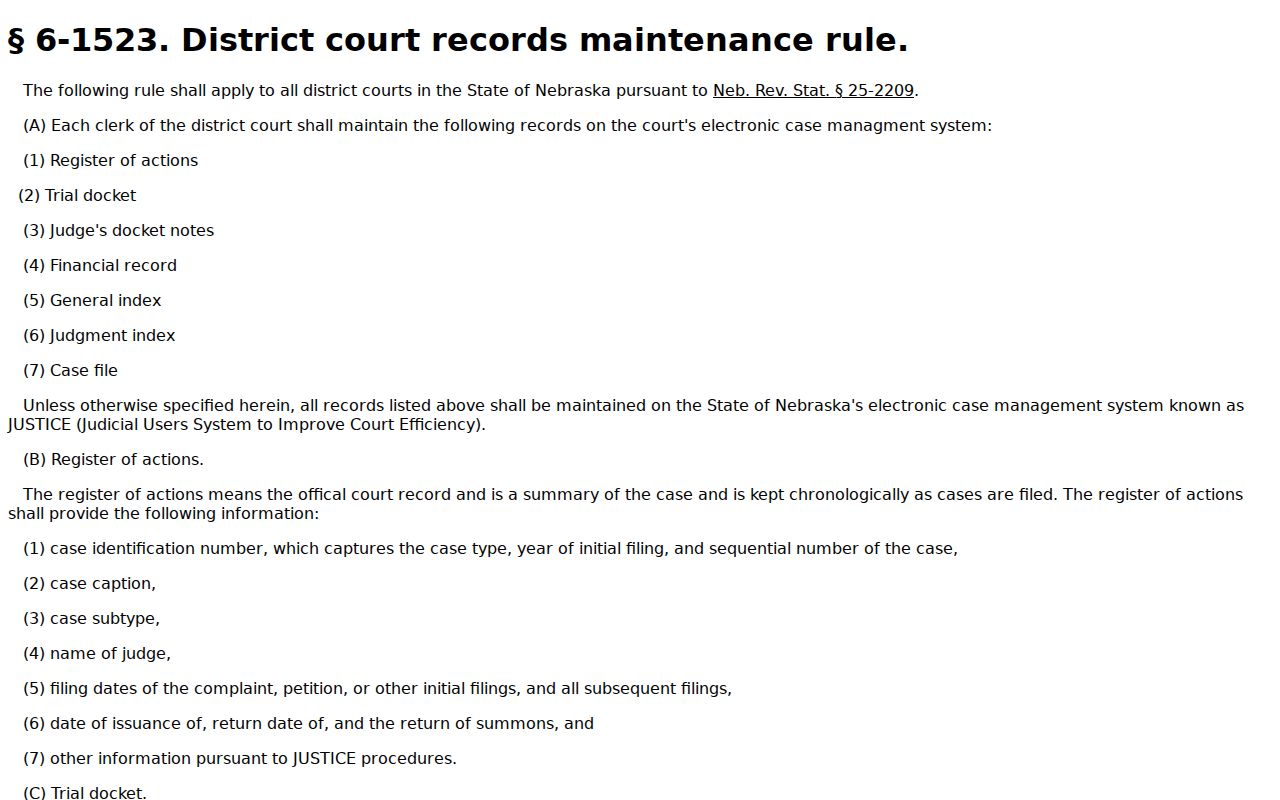 Sioux County criminal court docket District Court register of actions record structure