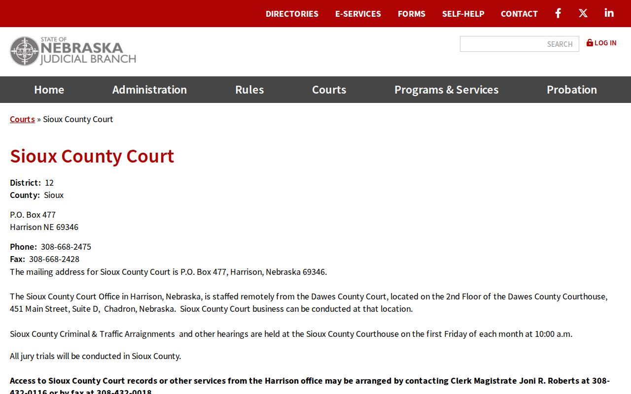 Harrison court records Sioux County Court state directory