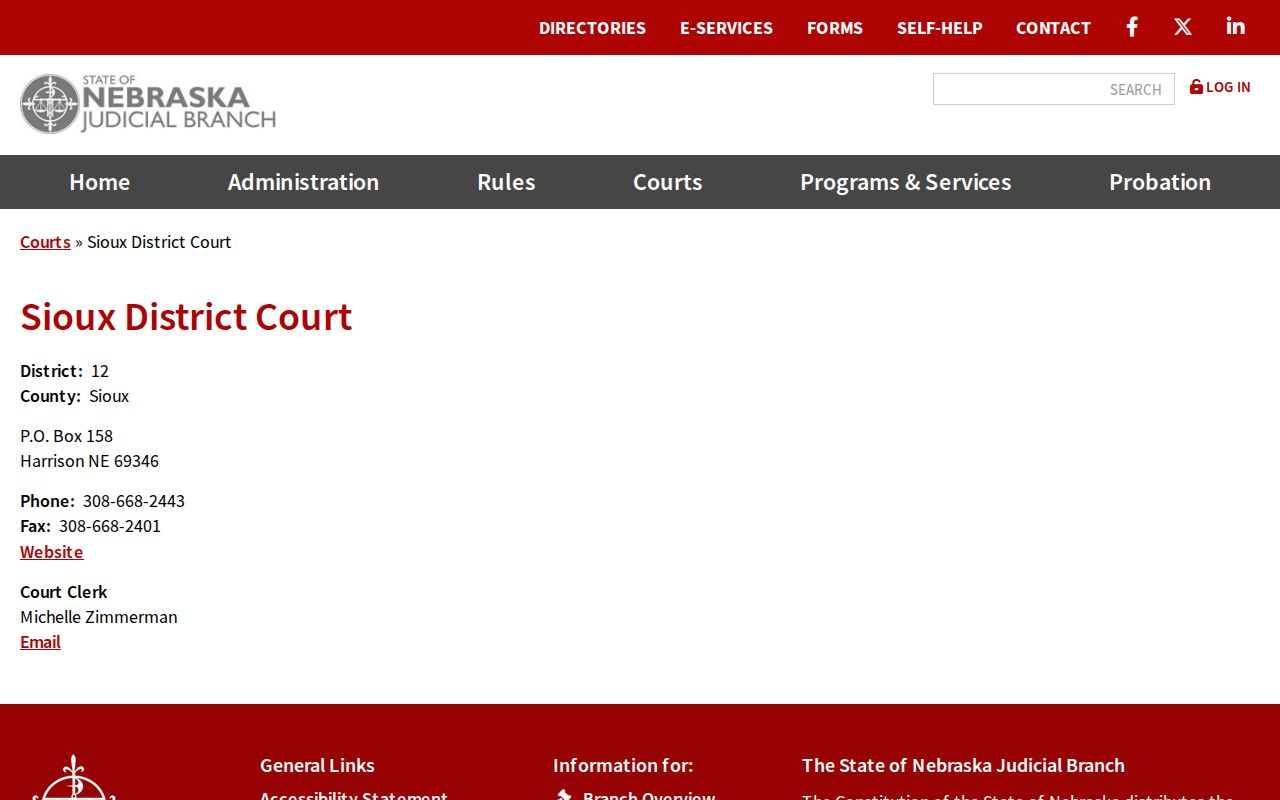 Sioux County District Court docket directory record