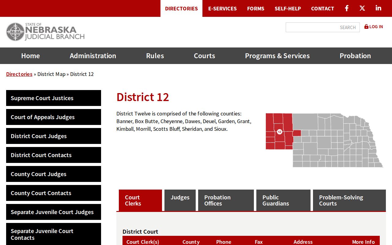 Sioux County court docket District 12 directory map