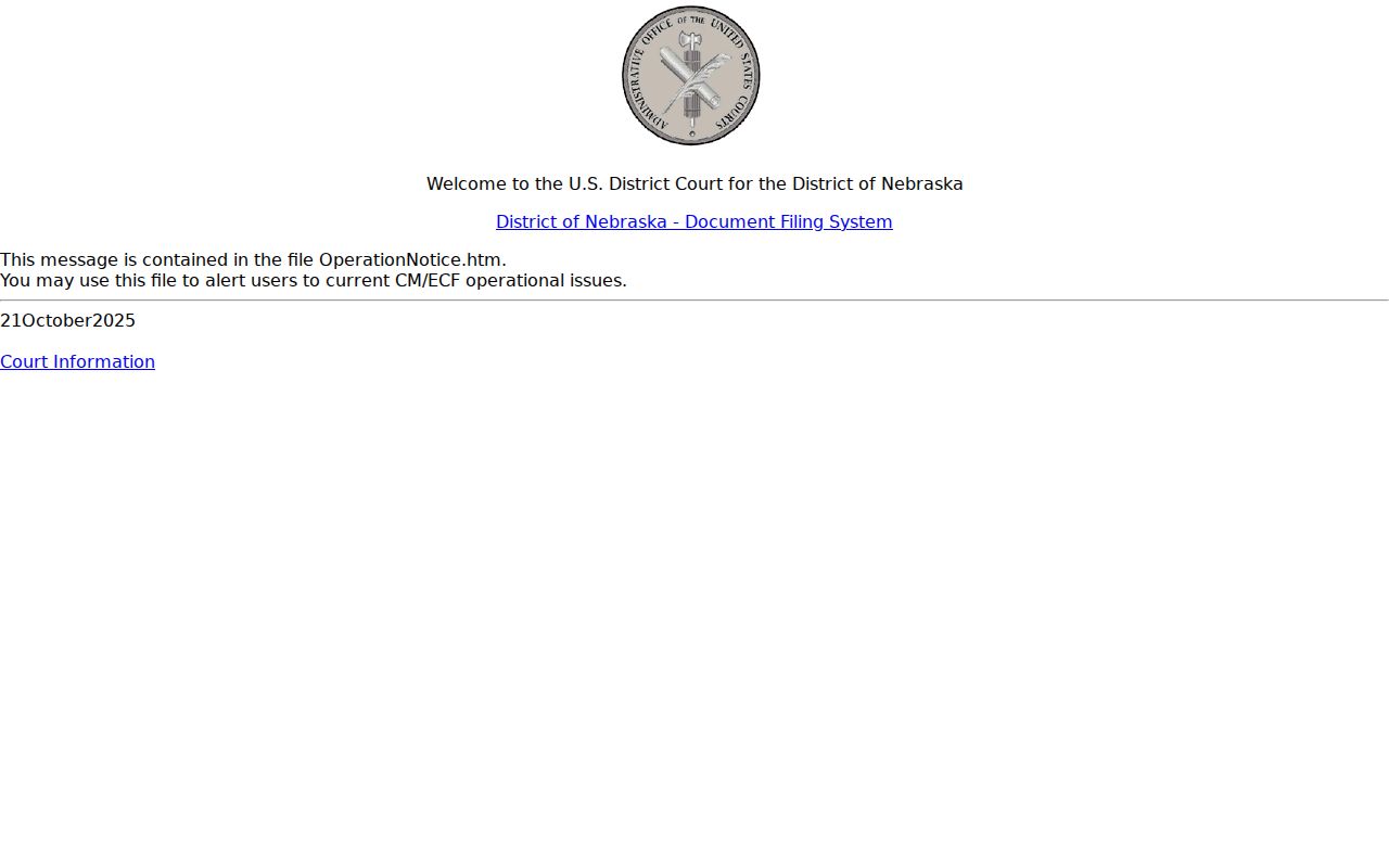 Sioux County court records District of Nebraska CM ECF