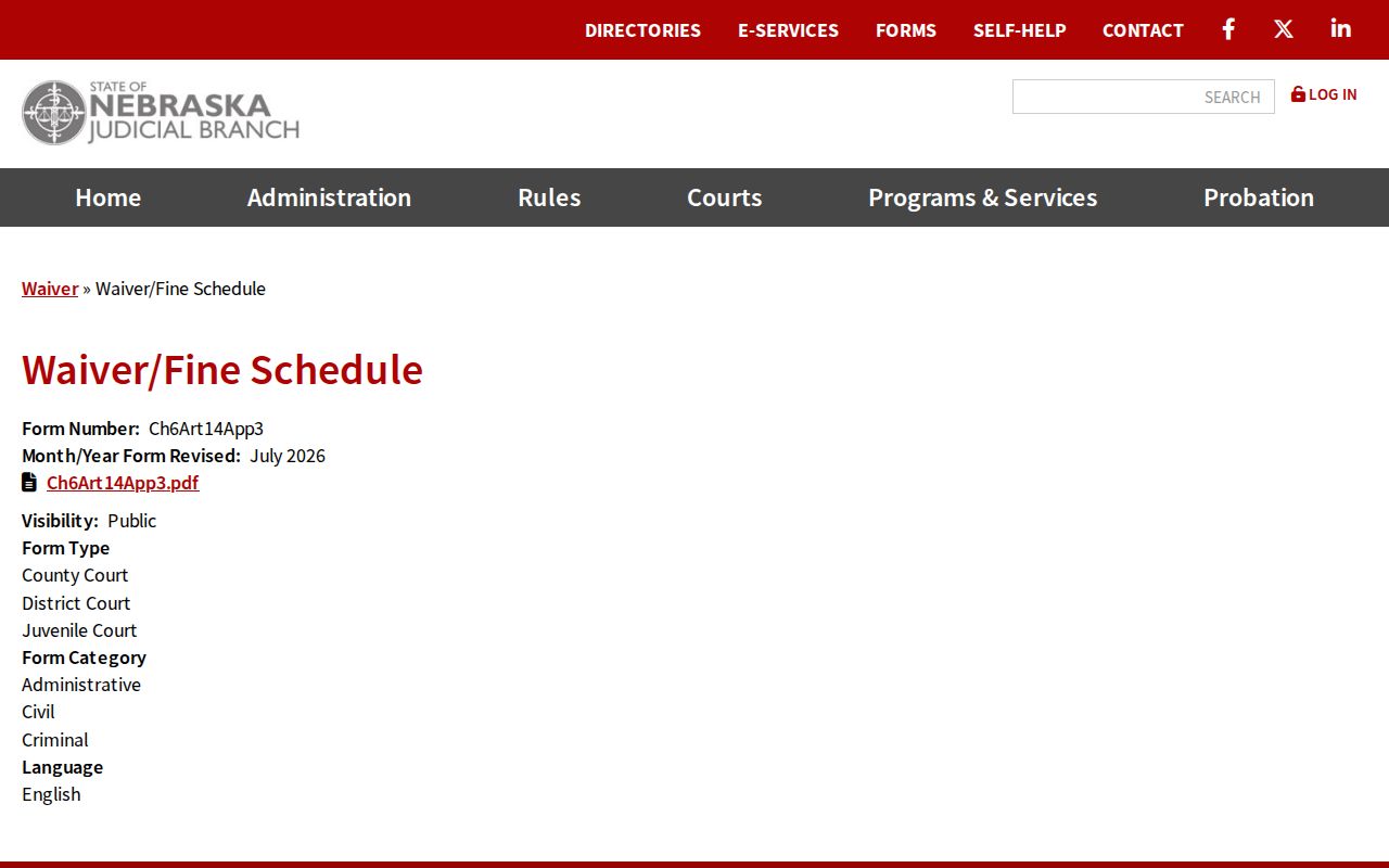 Sioux County traffic court waiver fine schedule information
